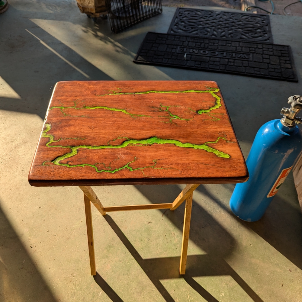 Wooden Table with Green Resin Inlay
